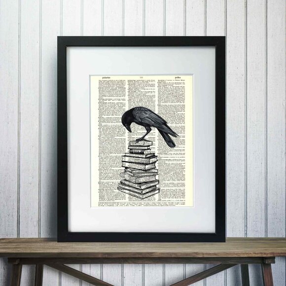 Raven Crow on Books DICTIONARY ART PRINT - Vintage Wall Decor Poster - Picture 11 of 12